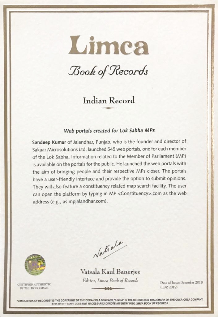 Limca Book Certificate